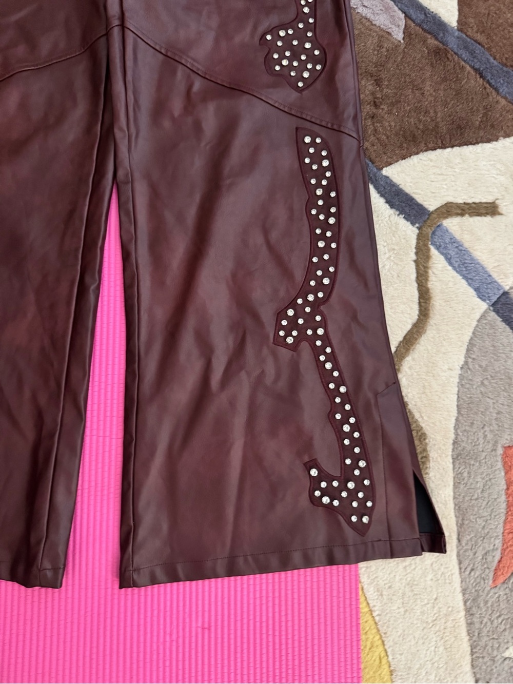 Akira Studded Wine brown / burgundy faux Leather Wide-Leg Pants - Picture 2 of 11